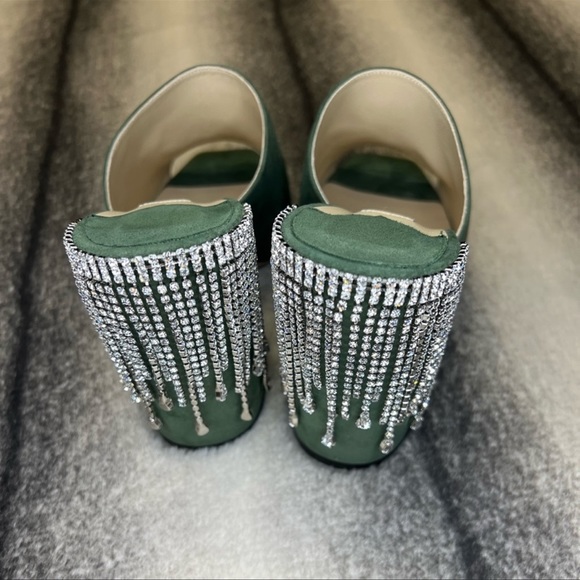 Jimmy Choo Baia 100 mm Crystal Detailed Cactus Suede Mule Sandal Heels - Picture 3 of 10